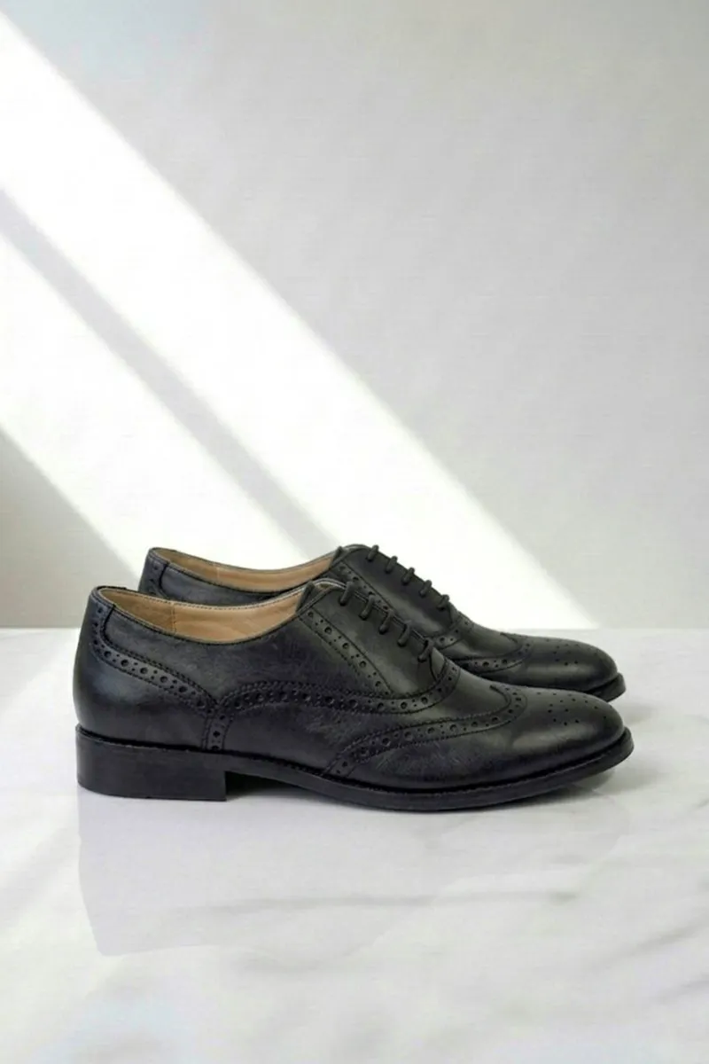 Will's Vegan Store Will's Vegan Store Damen vegan Brogues Damen Wide Fit Oxford Schwarz, Schwarz, – Produktbild 2 von 2