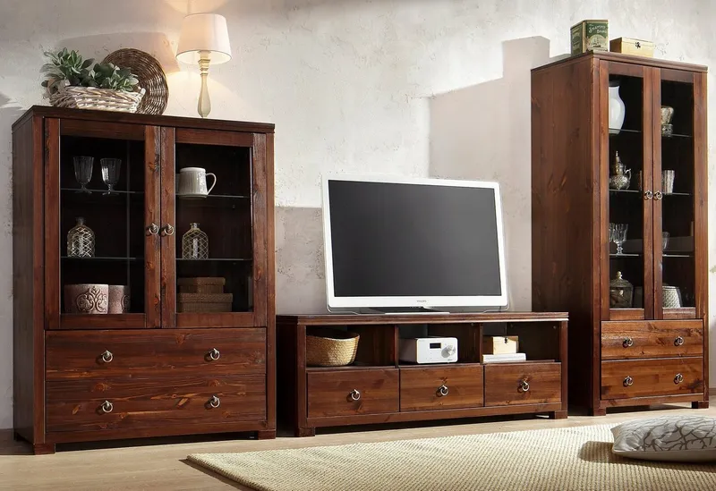 OTTO home Vitrine Gotland Breite 80 cm, Höhe 178 cm, mit Glastüren, aus massiver Kiefer, FSC®, Braun, – Produktbild 4 von 5