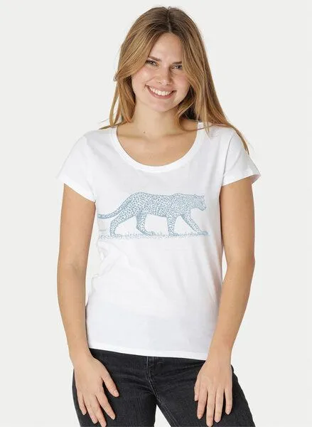 Peaces.bio - handbedruckte Biomode Peaces.bio - handbedruckte Biomode Loosefit Shirt Damen Leopard, Weiss, – Produktbild 2 von 2