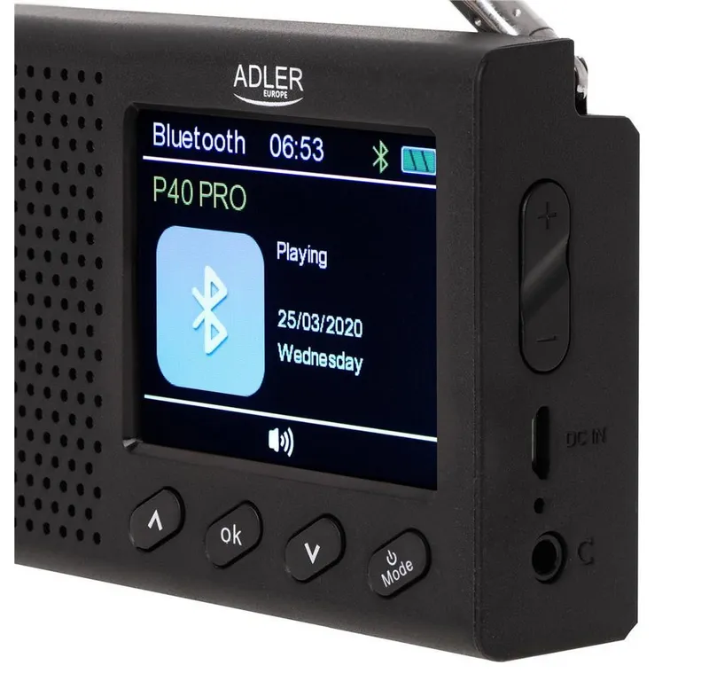 ADLER EUROPE AD 1198 UKW-Radio (FM 87,5 108 MHz, 20 Sender, Bluetooth, LCD-Display, Digital, schwarz), Schwarz, – Produktbild 5 von 5