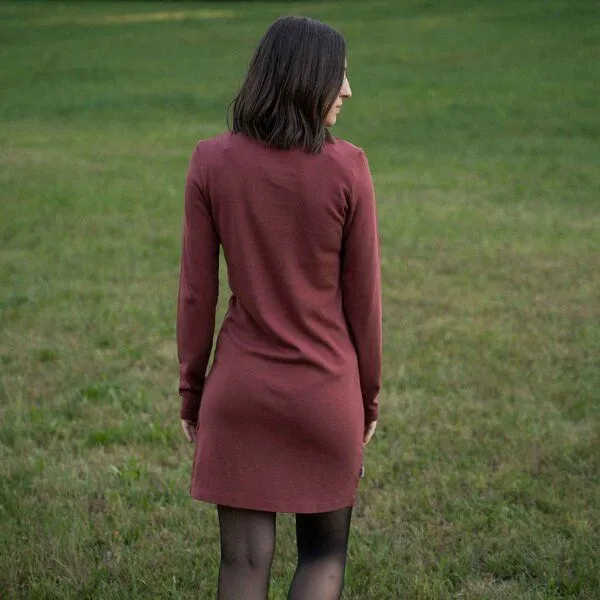 Vresh Clothing Vresh Clothing Vlora - Langarmkleid aus Biobaumwolle, Weinrot, – Produktbild 2 von 4
