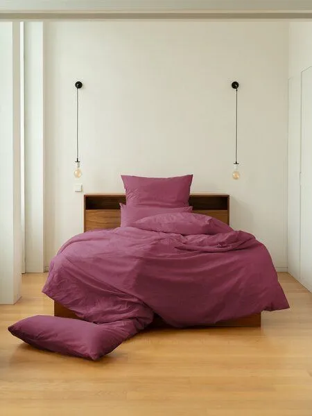 erlich textil erlich textil Cotton Linen Select Spannbettlaken aus Bio-Baumwolle, Leinen Mix, made in Europe, Waldbeere, – Produktbild 5 von 5