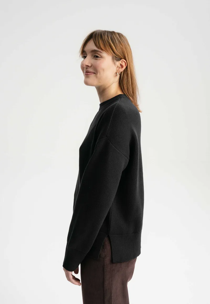 MELA MELA Damen vegan Strickpullover Boxy Jacquard Faiza Schwarz, Schwarz, – Produktbild 1 von 2