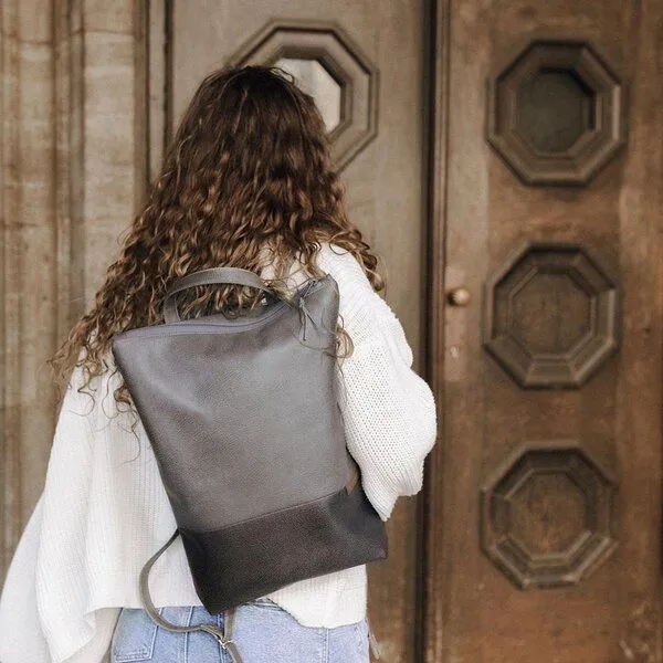 BOWLEANIES TASCHEN BOWLEANIES TASCHEN City Rucksack aus Lederfaserstoff, Hellgrau & dunkelgrau, – Produktbild 4 von 4