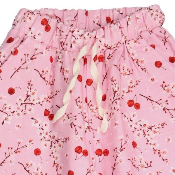 Walkiddy Walkiddy Kinderhose GOTS-zertifiziert aus Bio-Baumwolle, rosa mit Kirschen-und-Blüten-Print, leichter Sommerstoff, elastischer Bund, Blau, – Produktbild 2 von 2