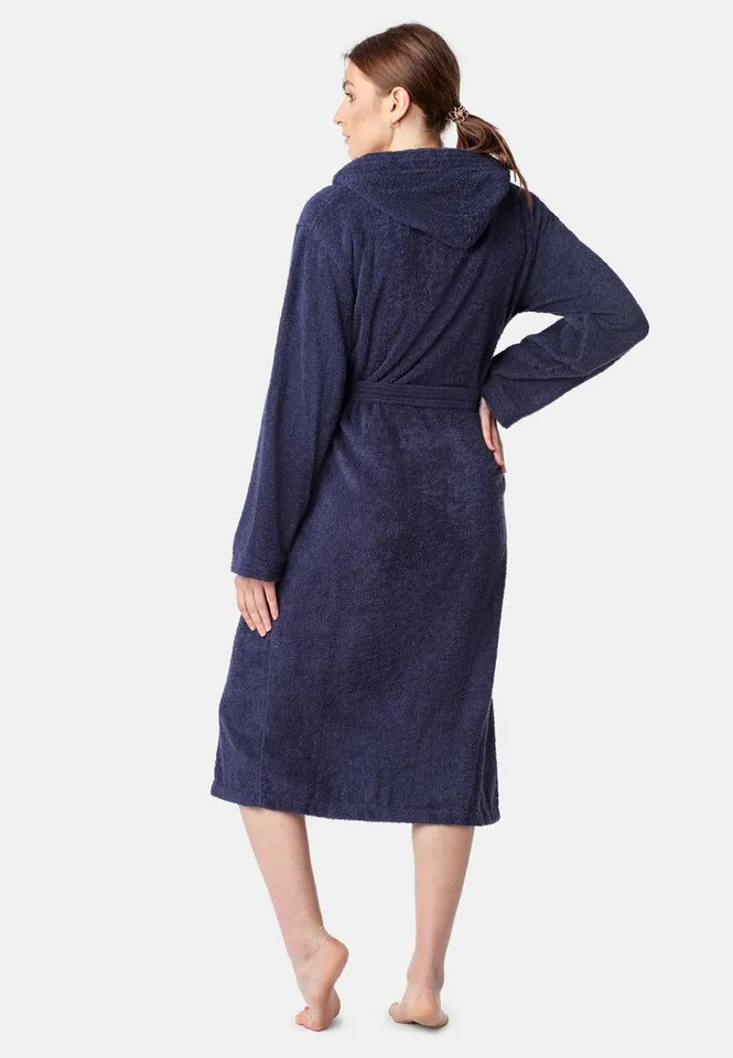Ladeheid Bademantel Damen Frottee Bademantel aus 100% Bio- Baumwolle LA40-225, Langform, Baumwolle, Kapuze, Blau, – Produktbild 3 von 5