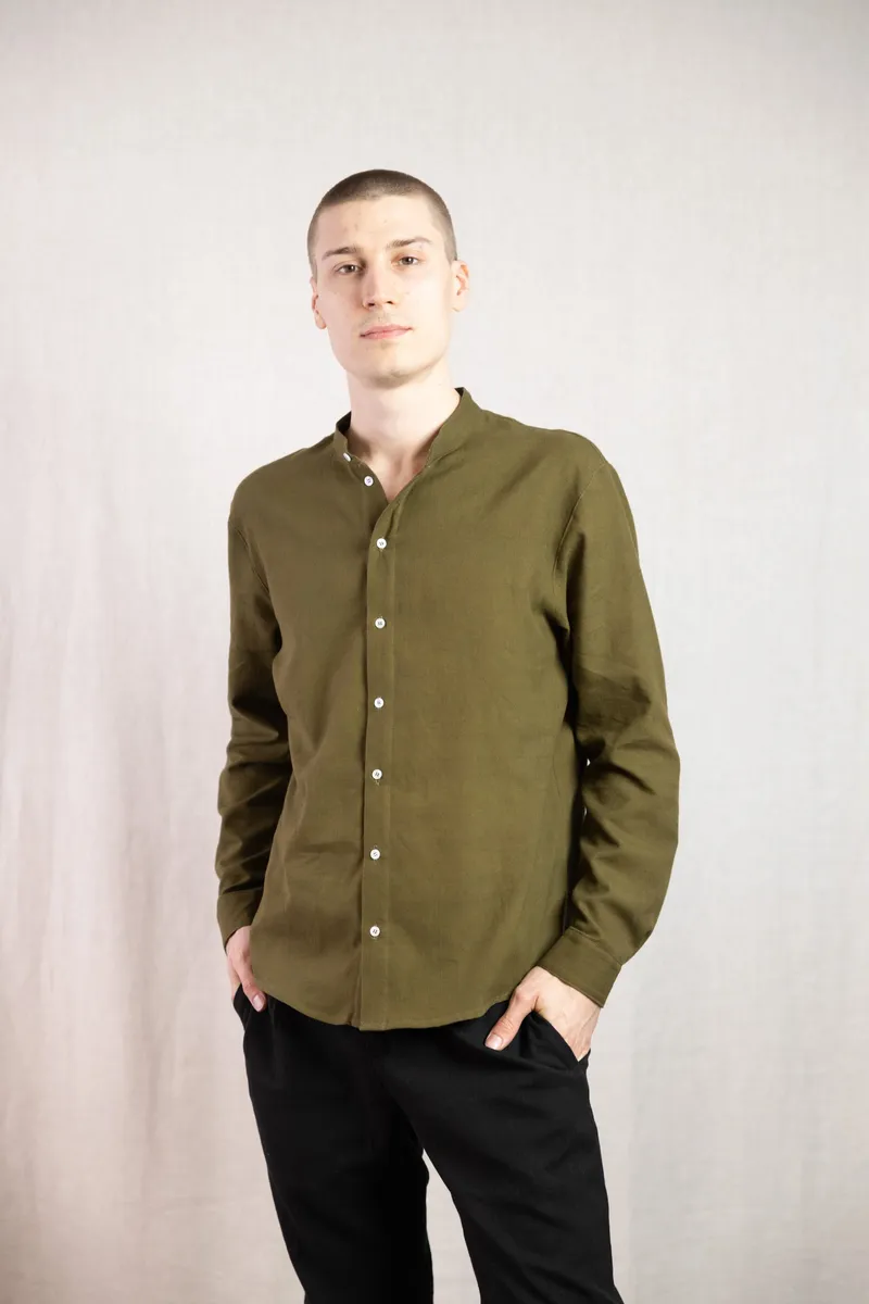 Jyoti - Fair Works Jyoti - Fair Works Herren vegan Hemd Harish Moss Green, Olivgrün, – Produktbild 1 von 2