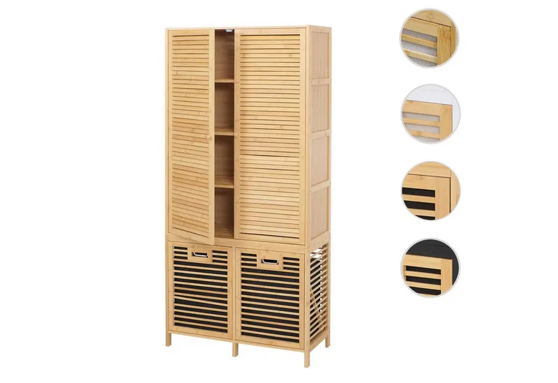 MCW Hochschrank MCW-N83-T Mit Ablagefächern und zwei Wäschekörben, Braun, – Produktbild 3 von 4