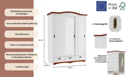 OTTO home Schiebetürenschrank Konrad, Landhausstil, rustikal, mit Schubladen + Spiegel, Kassetten (3 Breiten: 153/202/249 cm H/T ca.207/64 cm) massive Kiefer, FSC®-zertifiziert, Messinggriffe, mehrere Varianten – Produktbild 1 von 1