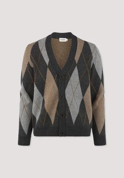 hessnatur hessnatur Argyle Strick Cardigan Regular aus Schurwolle und Bio-Baumwolle, Anthrazit, – Produktbild 4 von 4