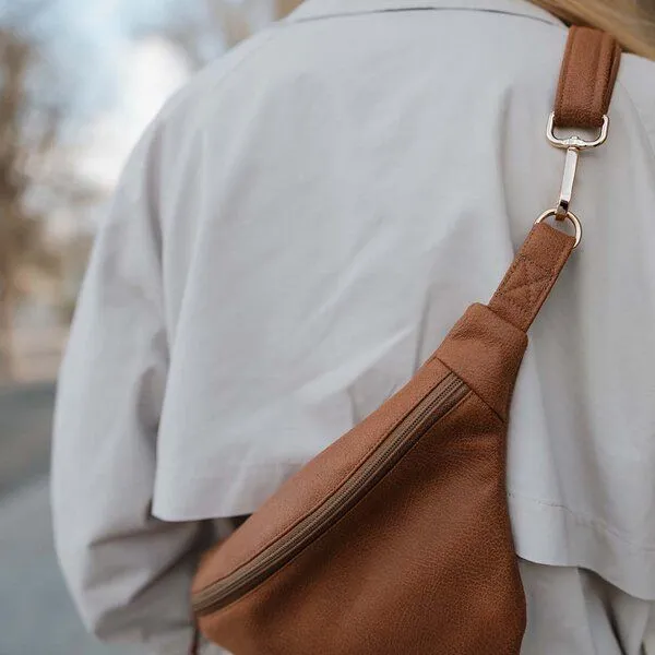 BOWLEANIES TASCHEN BOWLEANIES TASCHEN Große XXL Gürteltasche aus Lederfaserstoff, Braun mit gold, – Produktbild 3 von 4