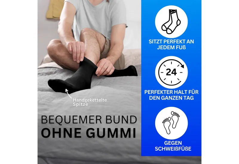 MEDOLY Basicsocken Bambussocken gegen Schweißfüße, ohne Bund, mit 72% Viskose (6 Paar) aus Bambus-Zellstoff, ohne störende Naht, Grau, – Produktbild 4 von 5