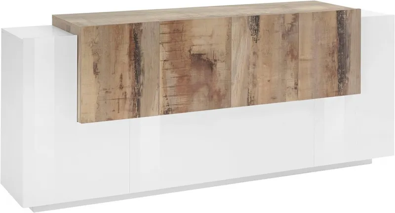Home affaire Sideboard Coro, Kommode, Schrank, Kredenz, grifflos mit Einlegeböden, 1 Klappe, 6 Türen, Doppeltiefe, B/T/H 200x86x45cm, Weiß, – Produktbild 2 von 5