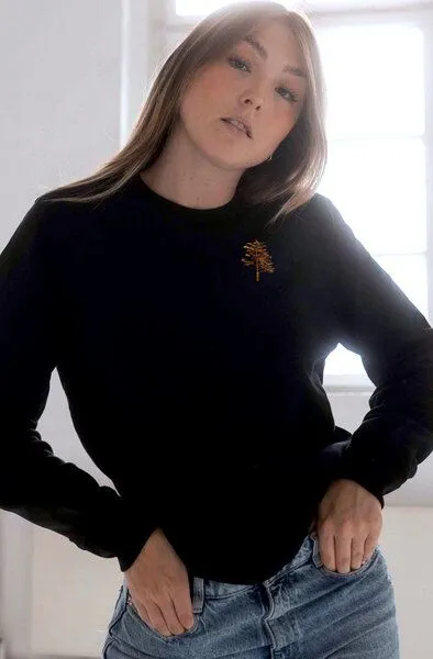 Kultgut Kultgut Vegan - Leichtes Sweatshirt innen flauschig/ Tree in echter Woodoptik, Schwarz, – Produktbild 2 von 4
