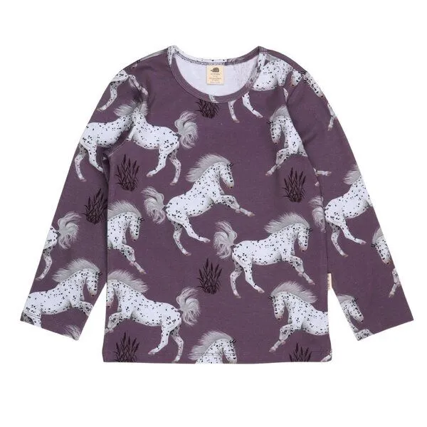 Walkiddy Kinder Langarmshirt Schimmel Bio-Baumwolle – GOTS-zertifiziertes Walkiddy Shirt mit Pferde-Print, weich, atmungsaktiv & ideal für Pferdefans, Lila, – Produktbild 1 von 3