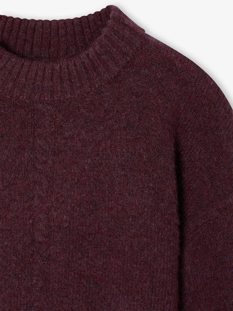 Vertbaudet Mädchen Pullover Boxy-Fit mit Zopfmuster vorn 42% Recycling-Polyester GRS-zertifiziert, Pflaume, – Produktbild 3 von 3
