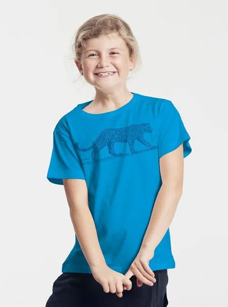 Peaces.bio - handbedruckte Biomode Peaces.bio - handbedruckte Biomode Bio-Kinder T-Shirt Leopard, Türkis, – Produktbild 3 von 3