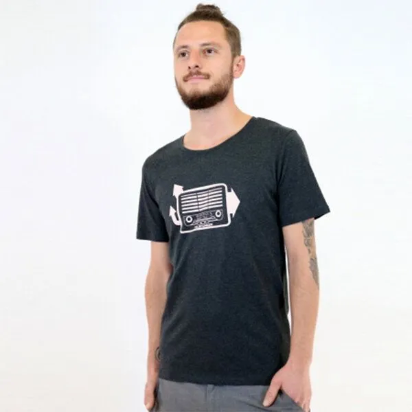 Spangeltangel Spangeltangel T-Shirt "Radio", Herren, bedruckt, Siebdruck, Bio-Baumwolle, Musik retro, Grau, – Produktbild 1 von 2