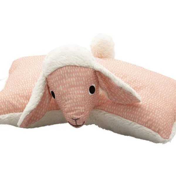 Flosinn Flosinn Kuscheltierkissen Lamm mit Teddyplüsch aus Baumwolle Personalisierbar, Rosa, – Produktbild 1 von 5