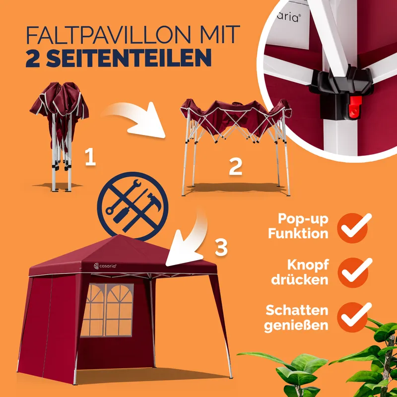 Casaria® Faltpavillon Capri Rot 3x3m inkl 2 Seitenwänden UV-Schutz 50+ – Produktbild 2 von 2