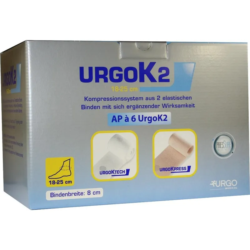 Urgo URGOK2 Kompr.Syst.8cm Knöchelumf.18-25cm 6 St Binden – Produktbild 1 von 1