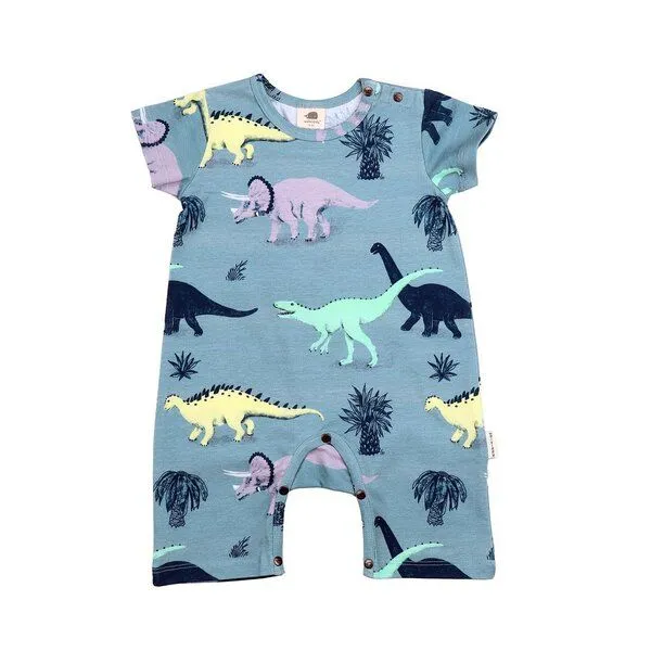 Walkiddy Baby Kurzarm-Body GOTS-zertifiziert aus Bio-Baumwolle, Running Dinosaurs, kurzer Beinabschluss, blau – Walkiddy, weich & spielbereit, Blau, – Produktbild 1 von 3
