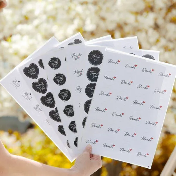 Fines Papeterie Fines Papeterie 24 Aufkleber Thank You mit verschiedenen Motiven rund auf Bogen – Produktbild 6 von 8