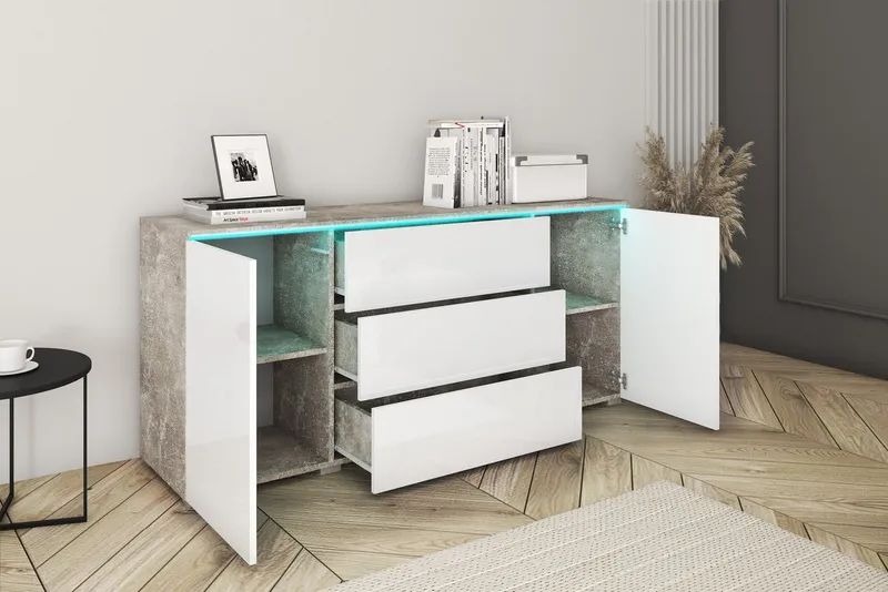 Home affaire Sideboard VERA, grifflos, verstellbare Einlegeböden, Wahlweise mit oder ohne Beleuchtung, Grau, – Produktbild 3 von 8