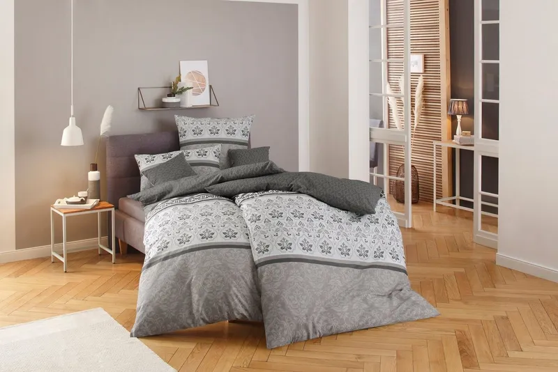 OTTO home Bettwäsche Cremona in Gr. 135x200, 155x220 cm u.a. Bettwäsche-Set mit Ornamenten, Biber, 2 teilig, romantische Bettwäsche in verschiedenen Qualitäten, ab Gr. 135x200 cm, Grau, – Produktbild 6 von 7
