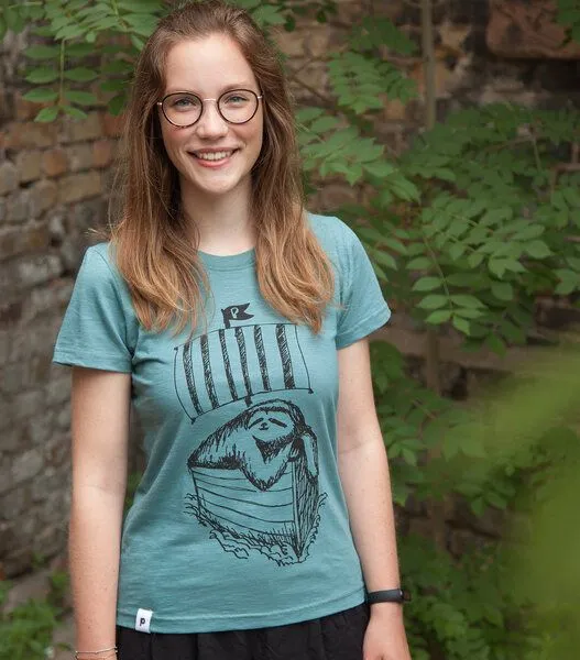 päfjes päfjes Felix Faultier / Sloth - Frauen T-Shirt - aus Baumwolle Bio - Slub Mint – Produktbild 2 von 4
