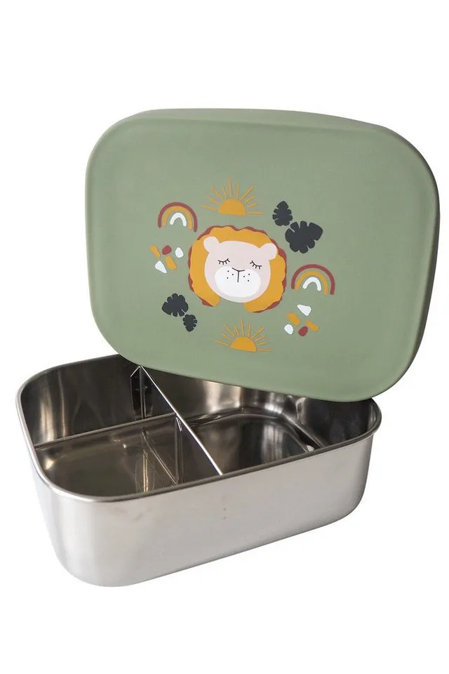 Kikadu Kikadu Kinder Edelstahl Brotdose Silikondeckel Löwe Maße 17 x 13 x 5,5 cm Fassungsvermögen 900 ml, Grün, – Produktbild 3 von 7