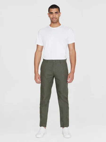 KnowledgeCotton Apparel KnowledgeCotton Apparel Chinohose CHUCK aus Bio-Leinen, Grün (burned olive), – Produktbild 1 von 4