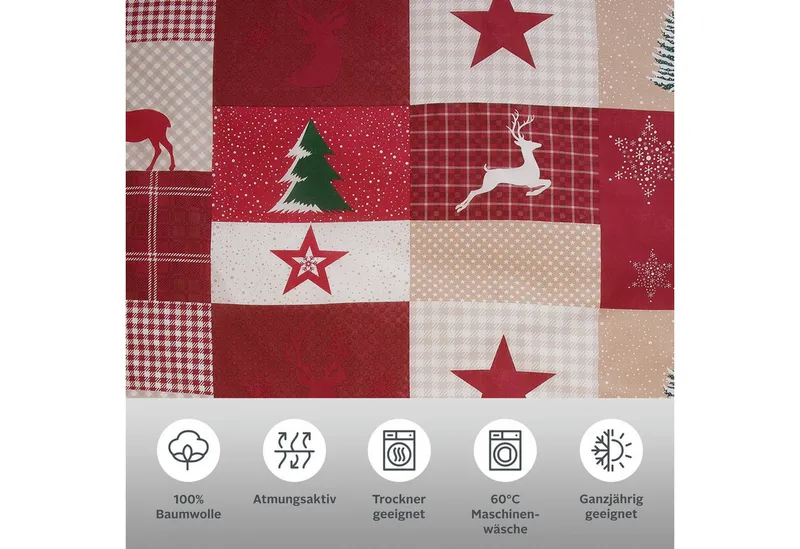 OTTO home Bettwäsche Nicholas, Linon, 2 teilig, Weihnachtsbettwäsche, Winter, in 3 Qualitäten verfügbar, Rot, – Produktbild 3 von 5