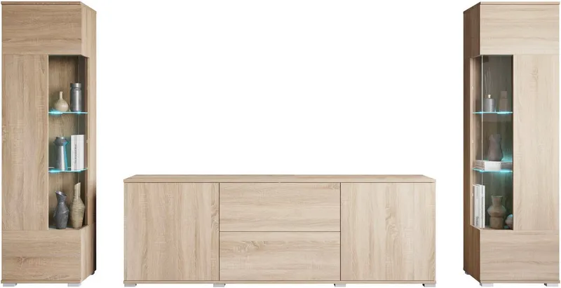 OTTO home Wohnwand KENIA, (Komplett-Set, 3-St), Vitrinen mit Eckverglasung, hängend und stehend montierbar, Braun, – Produktbild 6 von 6