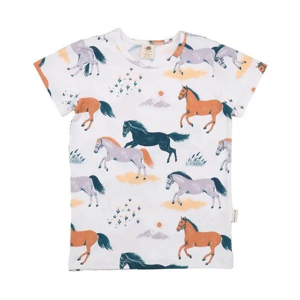 Walkiddy Happy Horses T-Shirt Kinder Bio-Baumwolle – Kurzarmshirt von Walkiddy mit fröhlichem Pferde-Print – nachhaltige, hautfreundliche & langlebige Qualität von Walkiddy, Blau, – Produktbild 2 von 3