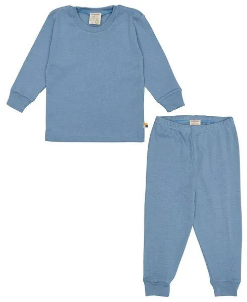 loud + proud loud + proud Babys & Kinder Schlafanzug, Pyjama Uni aus Feinripp, GOTS-zertifiziert, Dusk/blau, – Produktbild 1 von 3