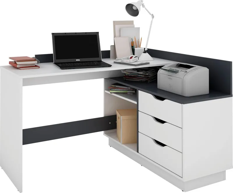 OTTO home Eckschreibtisch Bexley, mit viel Stauraum, Breite 129 cm, rechts oder links montierbar, Weiß, – Produktbild 1 von 5