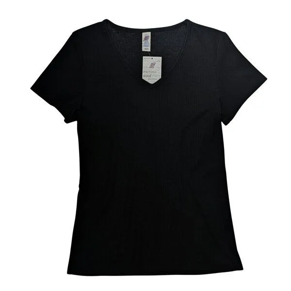 Engel natur Engel natur Kurzarm Ripp Shirt mit V-Ausschnitt Wolle Seide – Produktbild 1 von 3