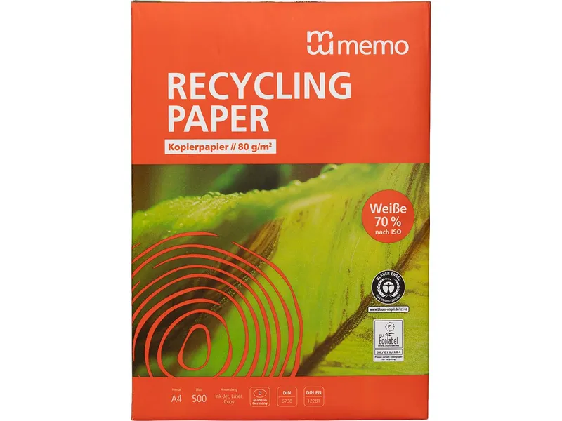Memo 500 Blatt Recycling-Kopierpapier 'memoPRINT' DIN A4, 80 g/m² – Produktbild 1 von 1