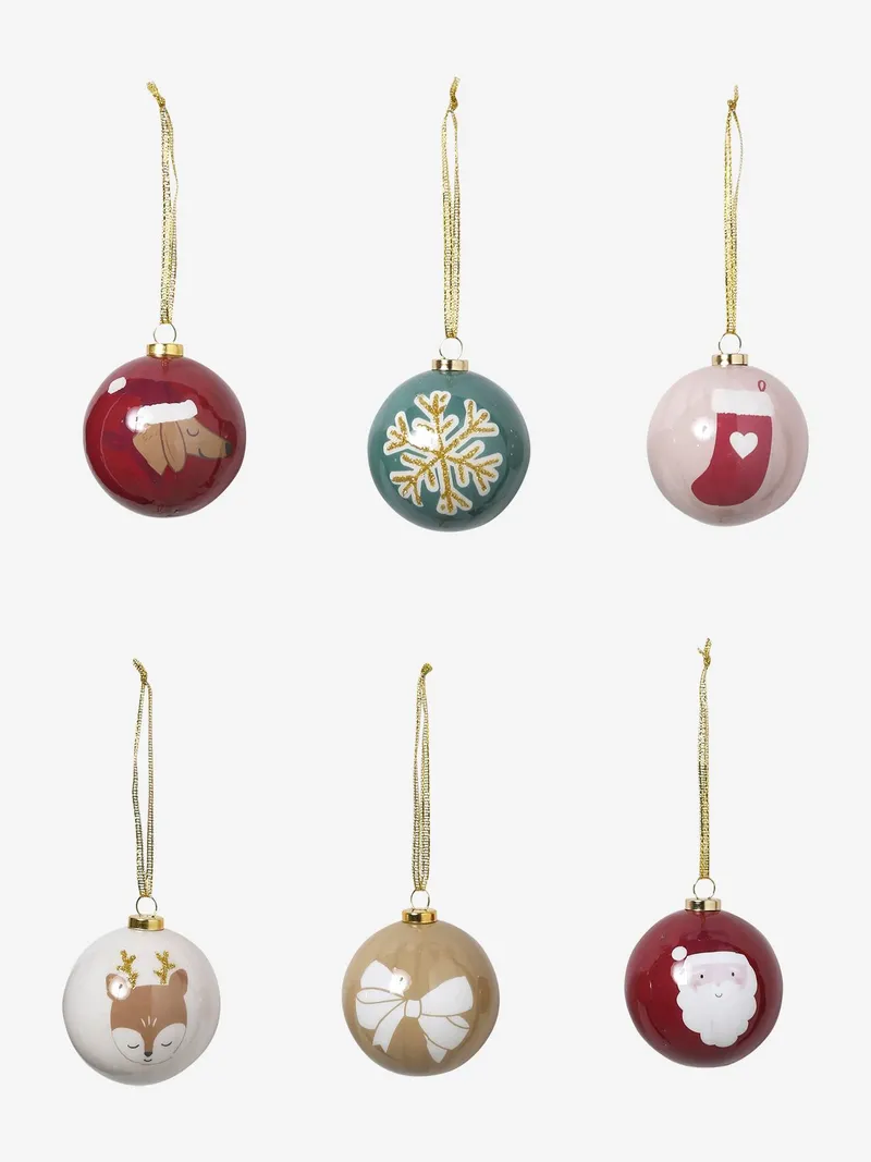 Vertbaudet Vertbaudet Set aus 6 Weihnachtsbaumkugeln aus Holz, Rot, – Produktbild 3 von 3