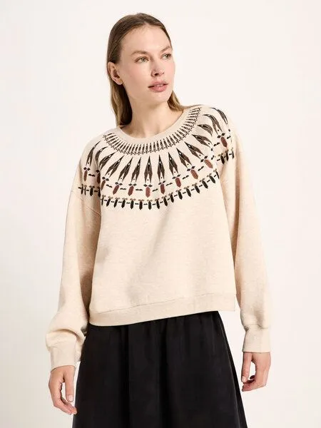 LANIUS LANIUS Statementsweatshirt aus Bio-Baumwolle (GOTS), Braun-creme-melange-brown, – Produktbild 1 von 4