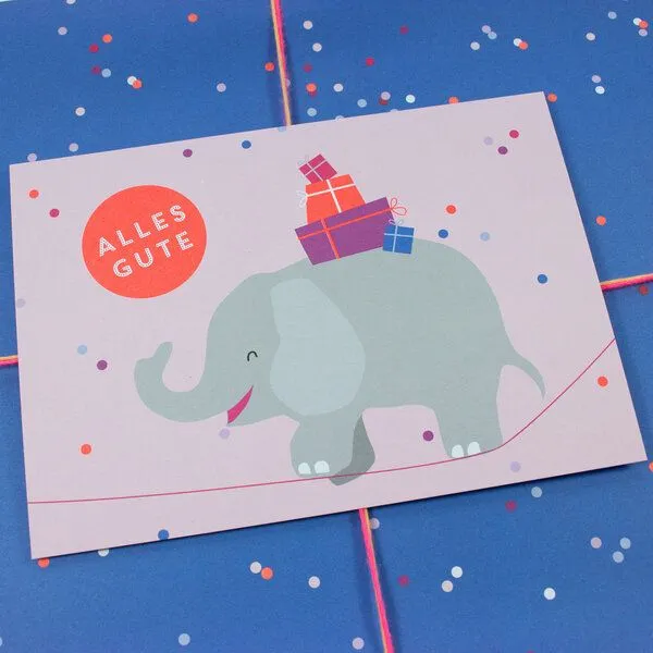 Bow & Hummingbird Bow & Hummingbird Postkarte Alles Gute (Elefant) – Produktbild 4 von 4