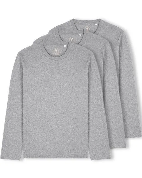 YTWOO YTWOO 3er Pack Unisex Basic Langarmshirts aus Bio-Baumwolle | Longsleeve | verschiedene Farbkombi | Mehrfachpack, Hellgrau meliert, – Produktbild 1 von 4