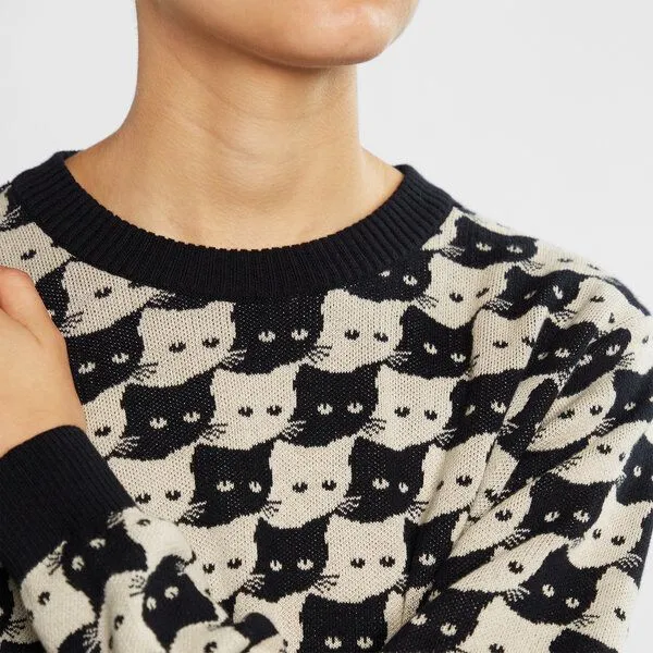 Dedicated DEDICATED Damen Strickpullover Arendal Cats aus Biobaumwolle - Schwarz Weiß, Schwarz weiß, – Produktbild 2 von 3