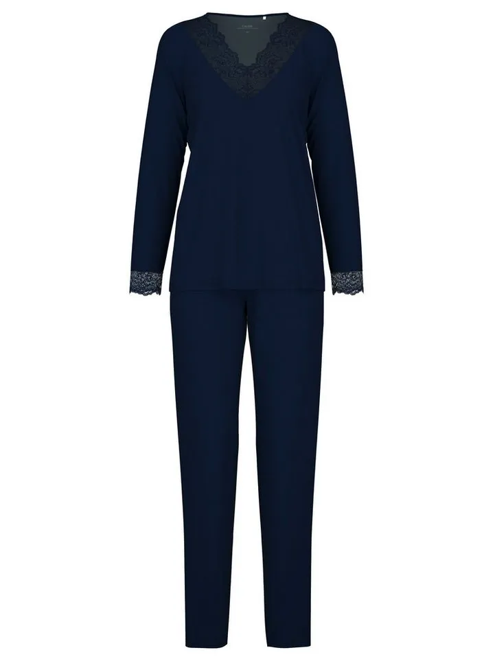 CALIDA CALIDA Schlafanzug Elegant Dreams (2 tlg) Spitze an Ausschnitt und Bündchen, Single Jersey, elastisch, weich, Blau, – Produktbild 2 von 5