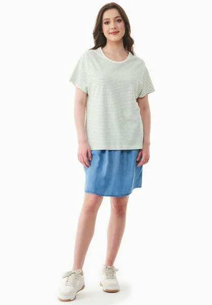 ORGANICATION ORGANICATION Gestreiftes T-Shirt aus Bio-Baumwolle und Leinen, Off white/matcha green, – Produktbild 2 von 4