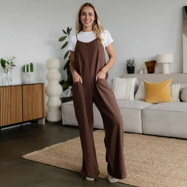 NORDLICHT NORDLICHT Musselin Jumpsuit Bente aus 100% Bio-Baumwolle, Braun, – Produktbild 4 von 4