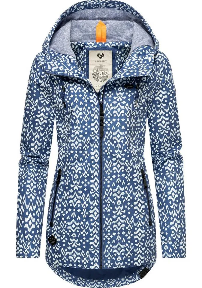 ragwear ragwear Outdoorjacke Zuzka Ikat Wasserdichte Übergangsjacke mit großer Kapuze, Blau, – Produktbild 2 von 4