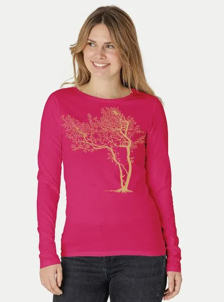 Peaces.bio - handbedruckte Biomode Peaces.bio - handbedruckte Biomode Bio-Damen-Langarmshirt "Fancy Tree", Blau, – Produktbild 2 von 3