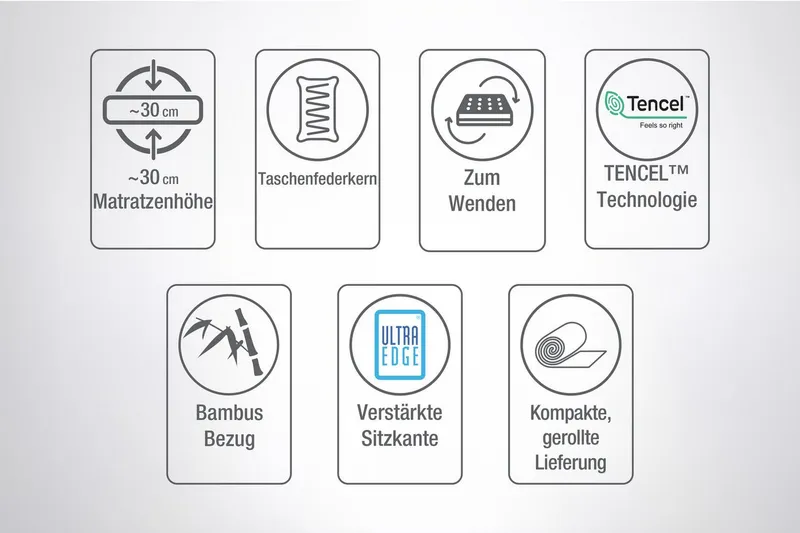 Taschenfederkernmatratze Majestät Premium Bambus, Yatas Bedding, 30 cm hoch, H2, wendbar, ergonomisch, atmungsaktiv, 90x200 und weitere Größen, Braun, – Produktbild 4 von 5
